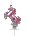 Bougie licorne pour anniversaire rose et argent