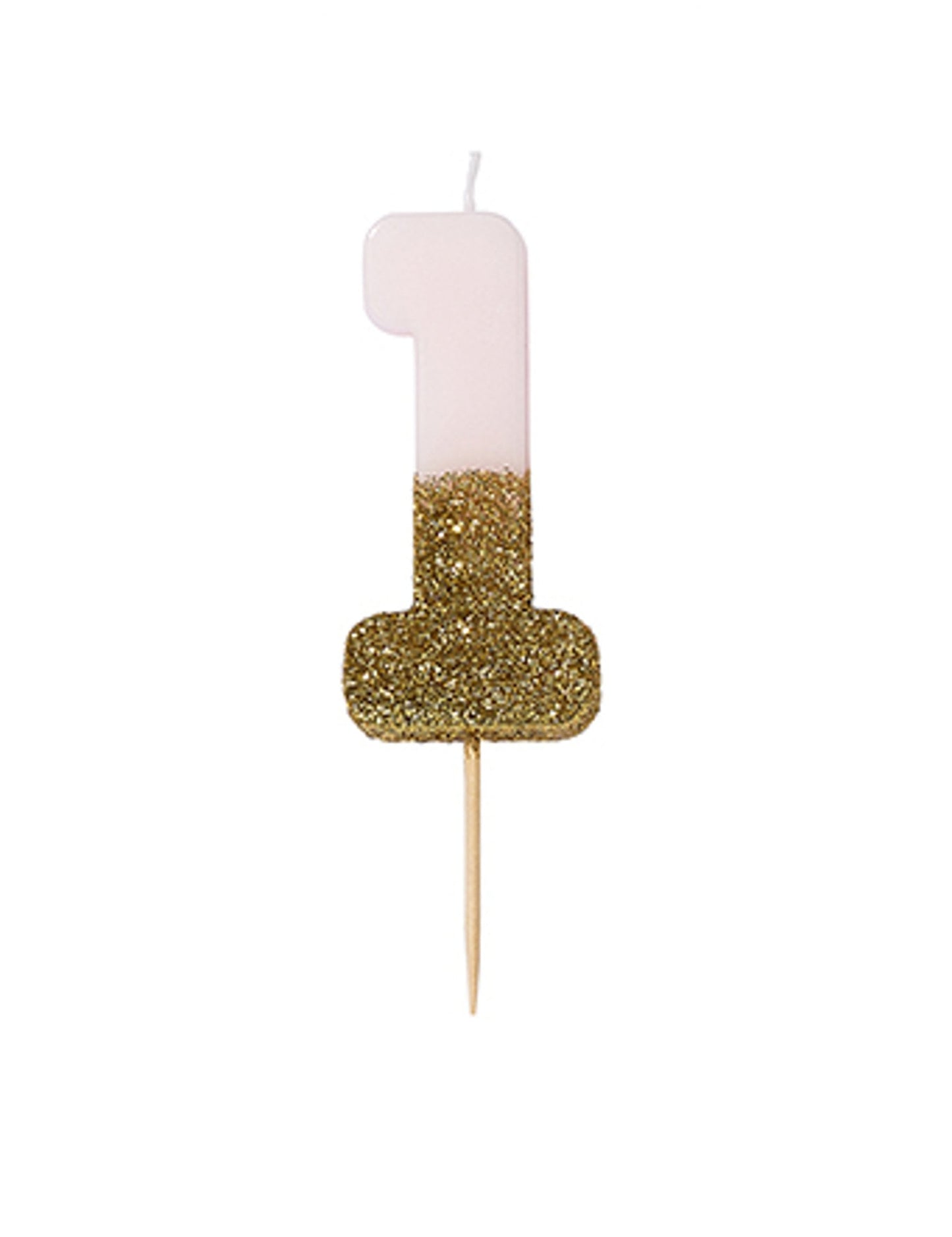 Bougie sur pique chiffre 1 pour anniversaire rose et dorée pailletée