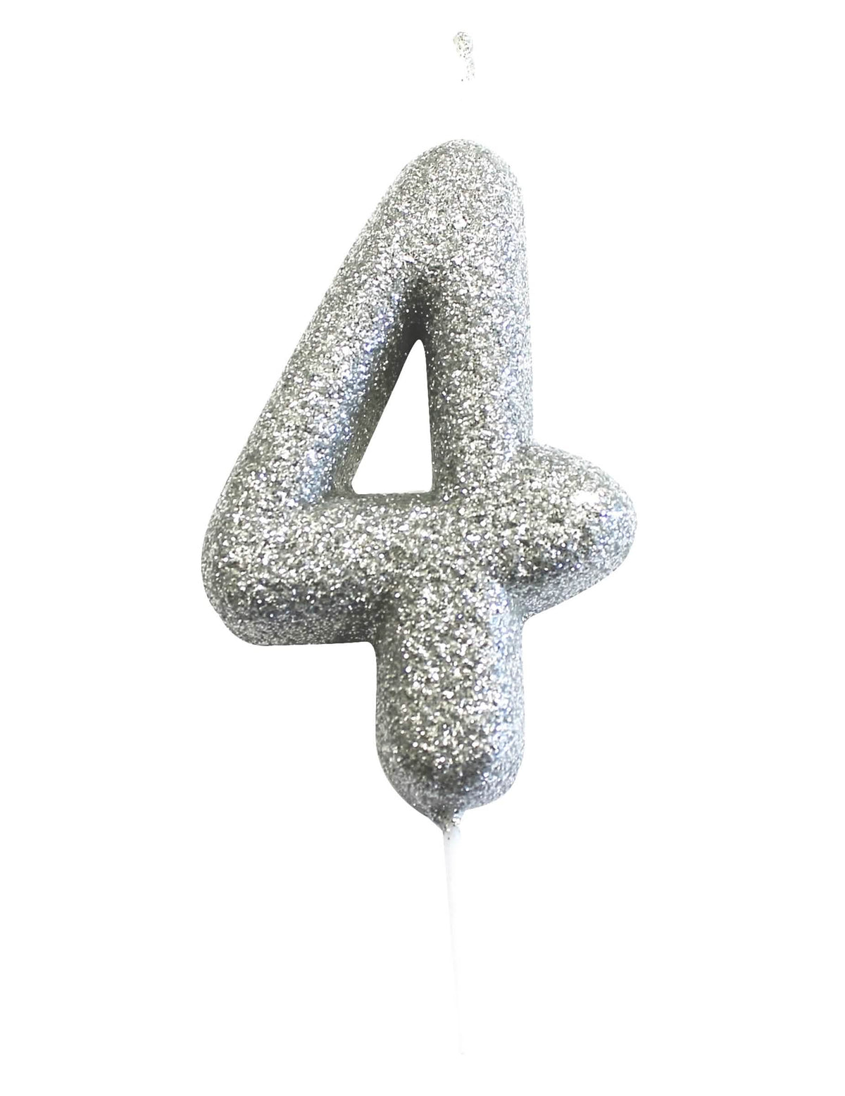 Bougie sur pique chiffre 4 pour gâteau argent pailleté