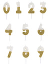 Bougie sur pique chiffre pour anniversaire blanche et dorée pailletée