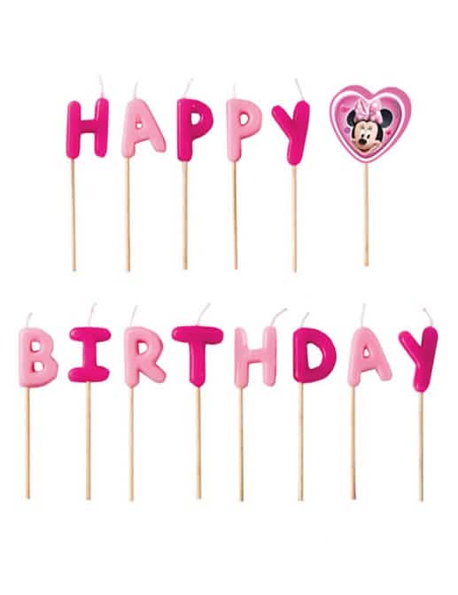 Bougies Happy Birthday Minnie pour enfant rose et fuchsia