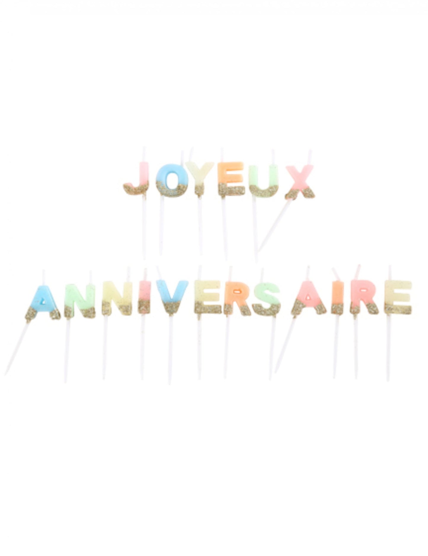Bougies Joyeux anniversaire pour gâteau multicolores et paillettes or