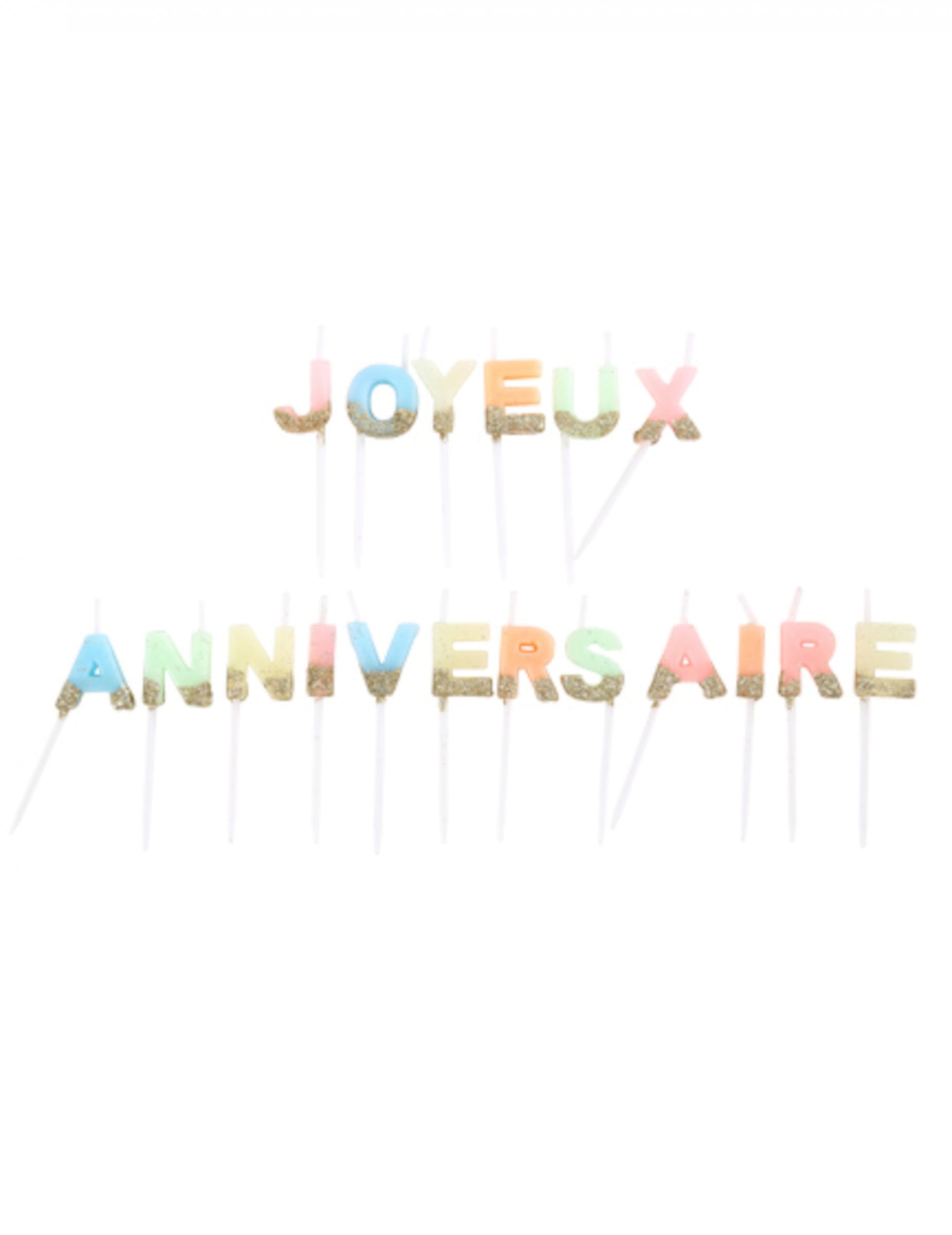 Bougies Joyeux anniversaire pour gâteau multicolores et paillettes or