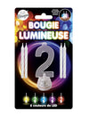 Bougie lumineuse LED chiffre 2 pour anniversaire avec 5 couleurs de LED