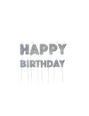 Bougies sur pics Happy Birthday pour anniversaire argentées pailletées