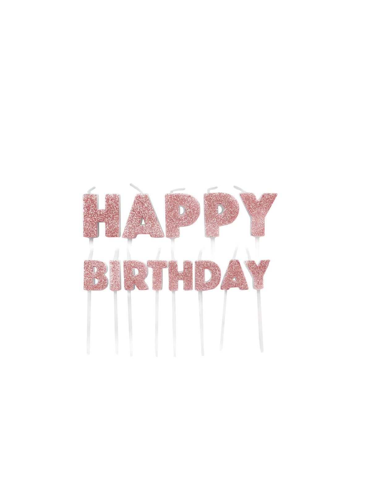 Bougies sur pics Happy Birthday pour anniversaire rose gold pailletées
