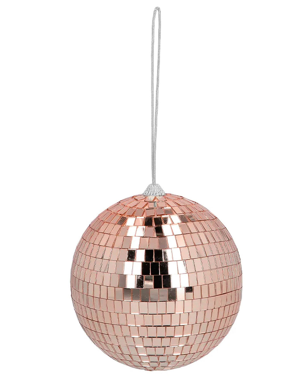 Vue de face de la boule à facette disco pour fête rose gold