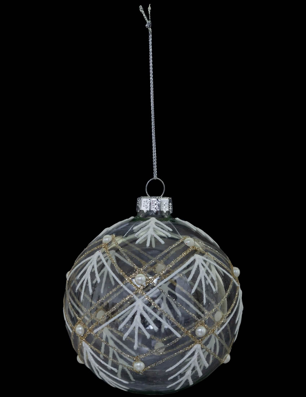Boule de noël géométrique pour décoration en verre blanc et or