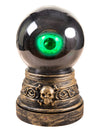Boule de cristal œil animée pour Halloween avec socle tête de mort et lumière verte
