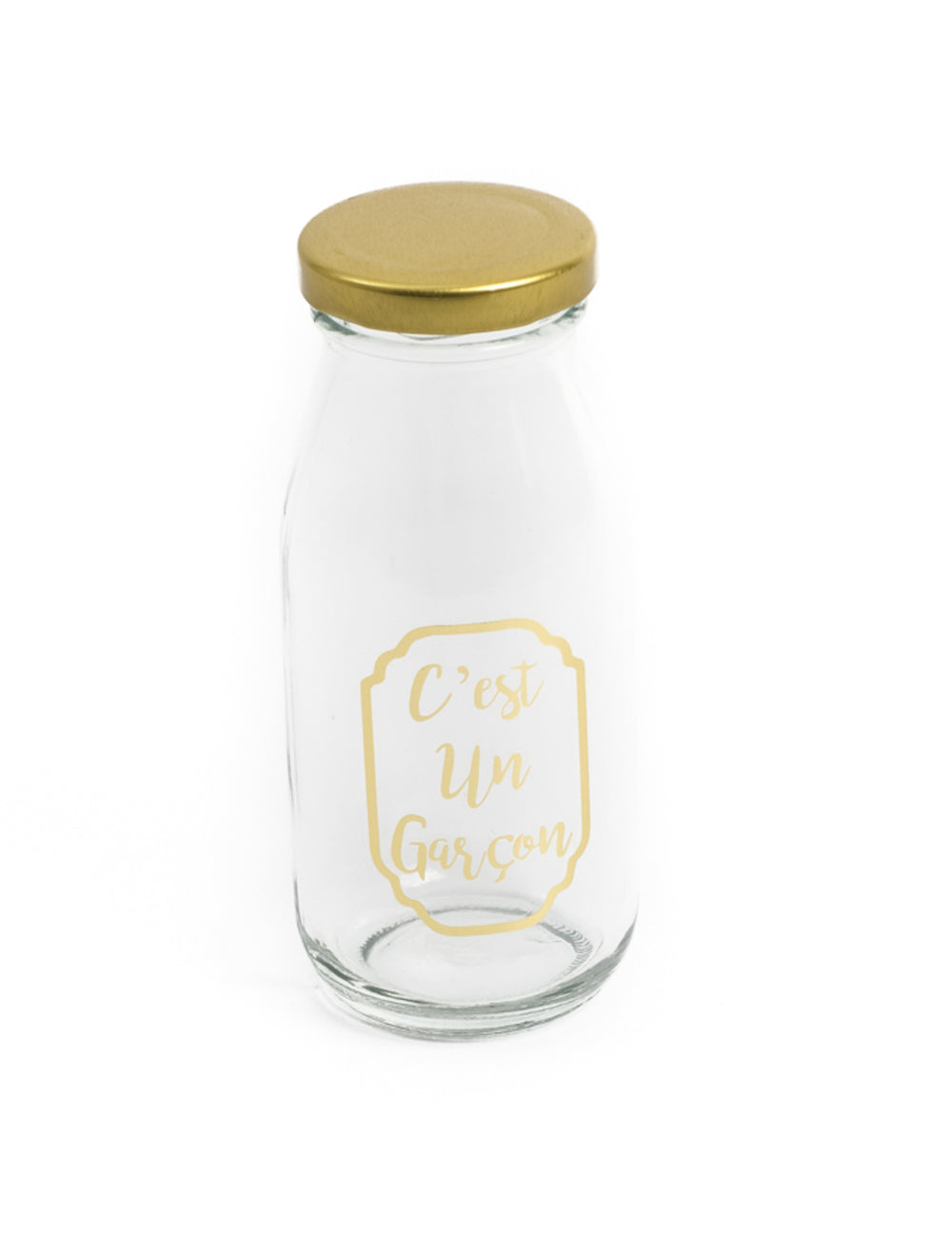 Bouteille candy bar C'est un garçon en verre avec couvercle doré