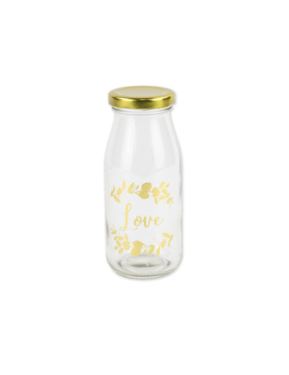 Bouteille en verre candy bar love motifs fougères et bouchon or 6 x 14 cm