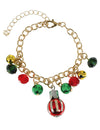 Bracelet métallique boules de Noël pour adulte doré avec breloques rouges et vertes