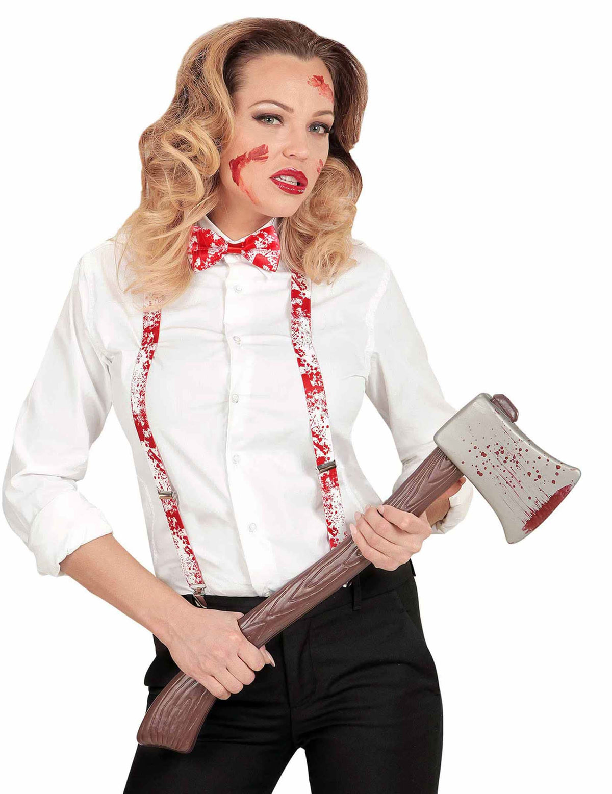 Edestä nähty päällä olevat olkaimet ja veriset rusetit halloweenissa
