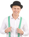 St. Patrick's Day - aikuisten vihreät henkselit valkoisilla apilakoristeilla