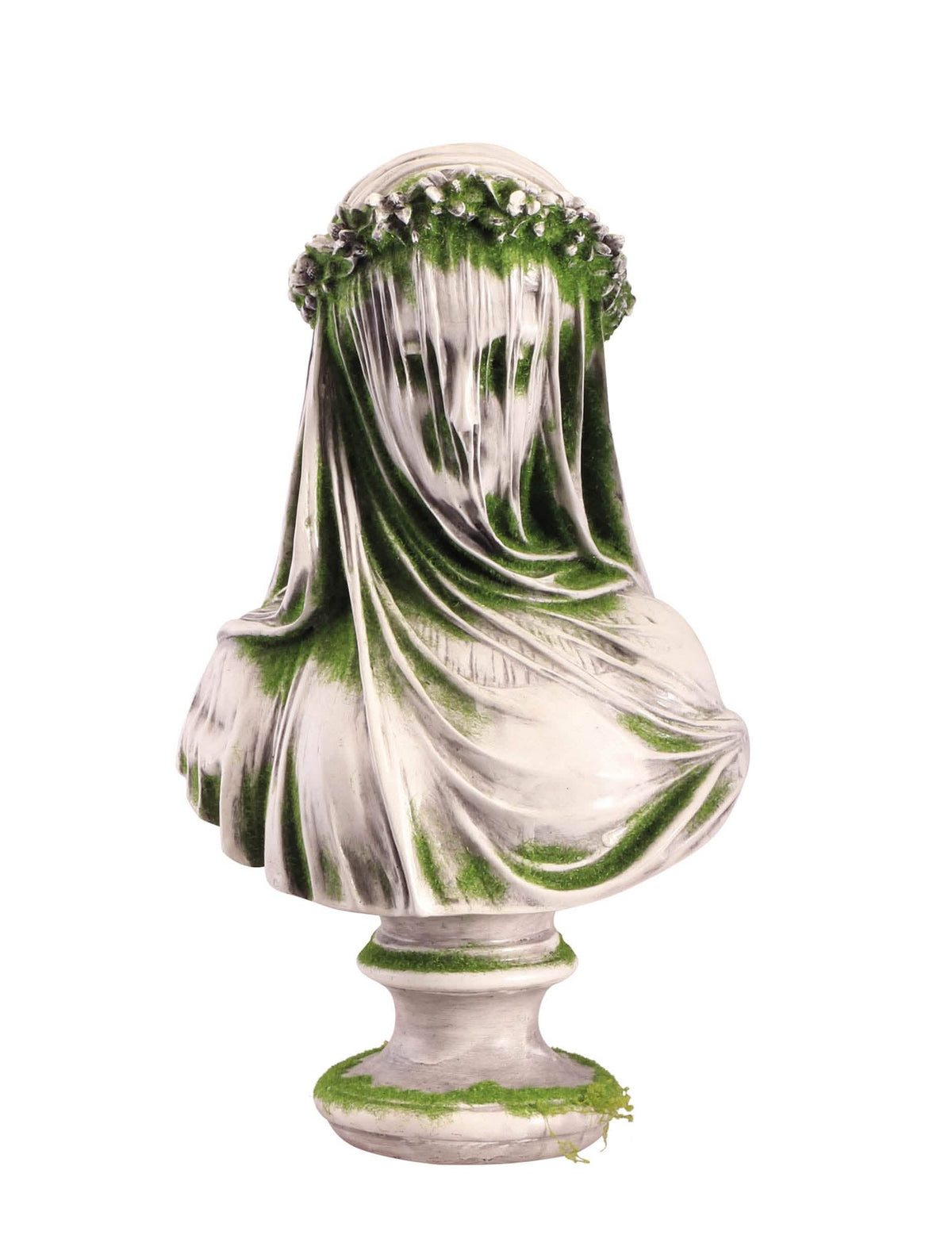 Buste de femme fantôme pour décoration en résine blanc avec mousse verte