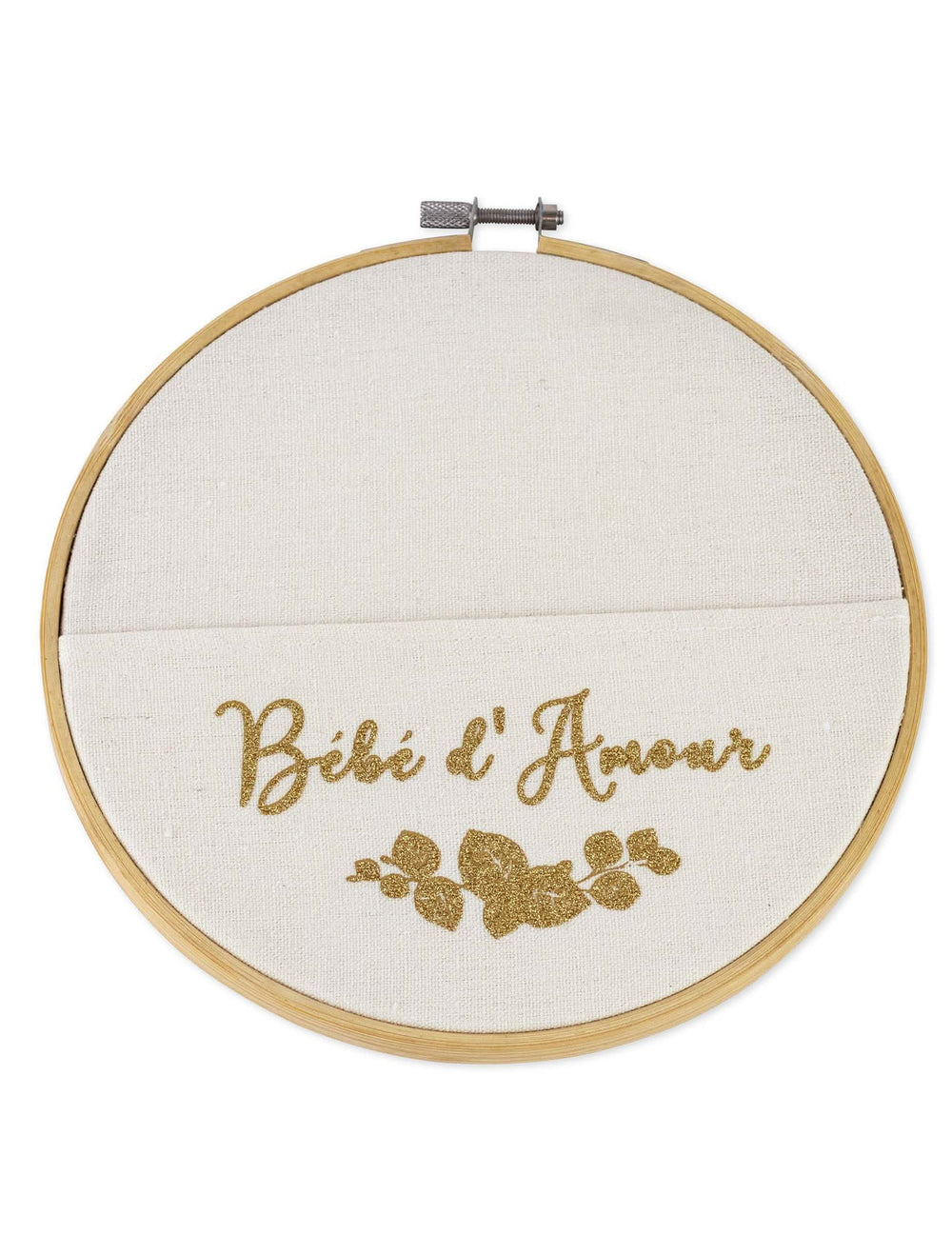 Cadre pochette bébé d'amour pour bébé doré pailleté en bois et lin