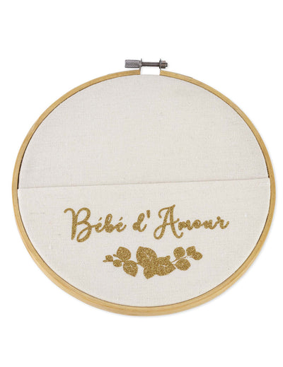 Cadre pochette bébé d'amour pour bébé doré pailleté en bois et lin