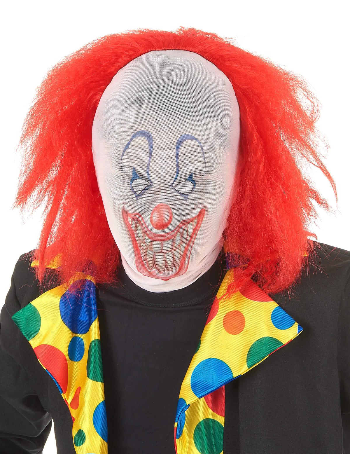 Cagoule de clown avec cheveux pour adulte rouge pour Halloween