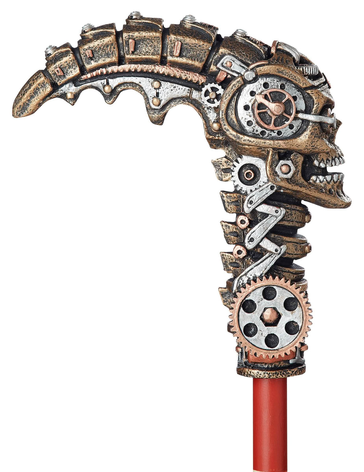 Yksityiskohta keppin steampunk-mekaanisen pääkallon nuppipäästä