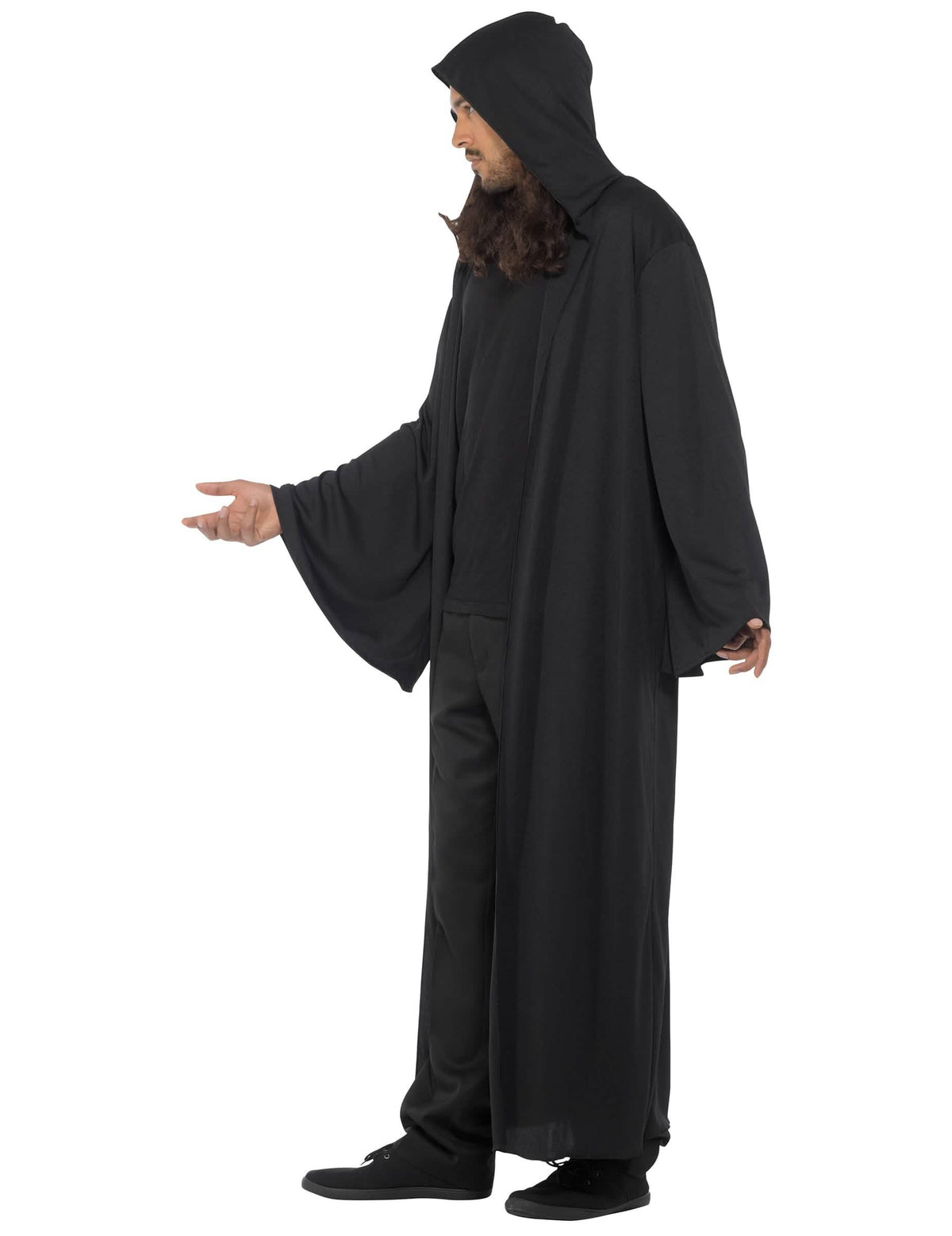 Vue de profil de la cape longue à capuche Halloween