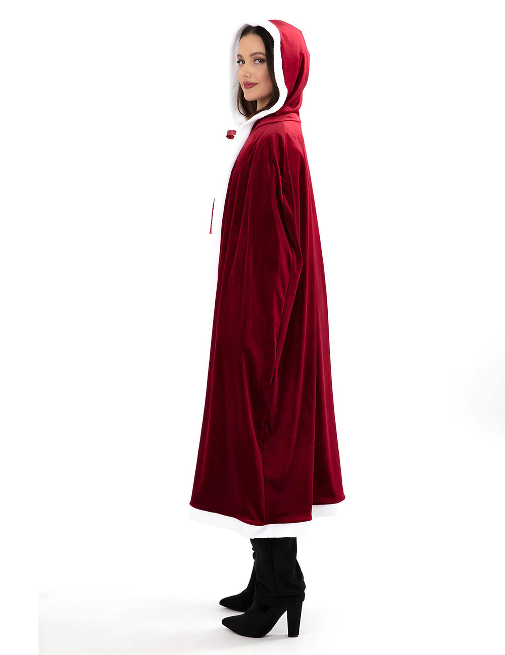 Vue de profil de la cape longue de Noël luxe