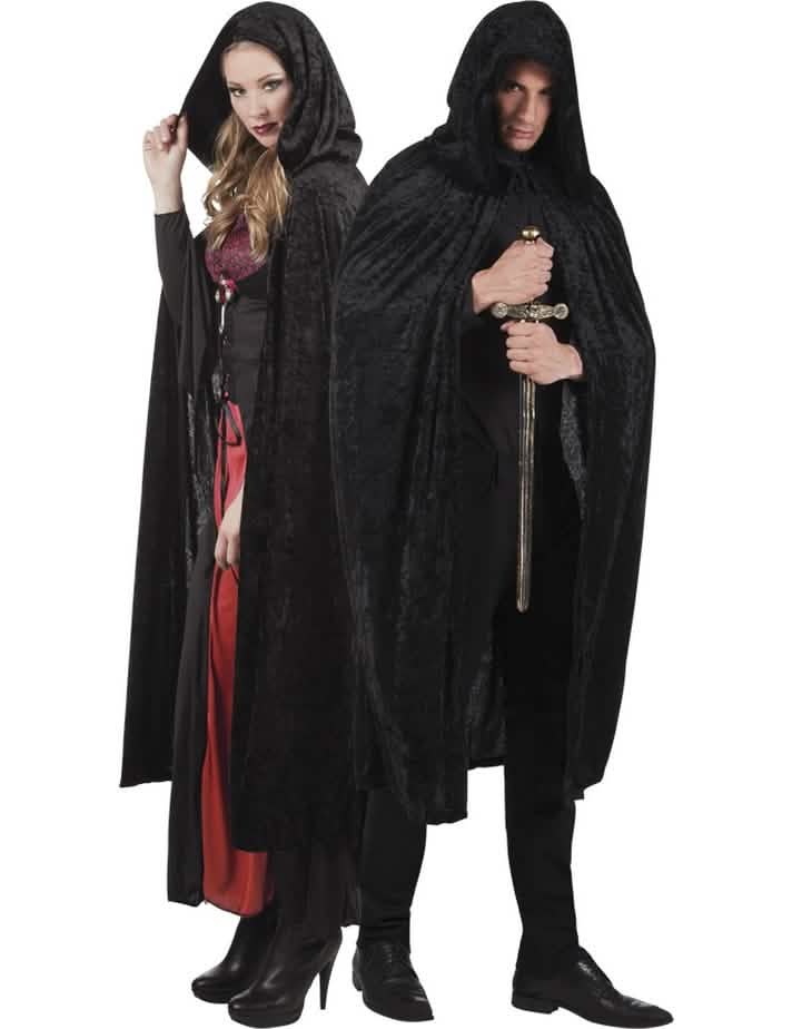 Cape Halloween pour adulte noire aspect velours