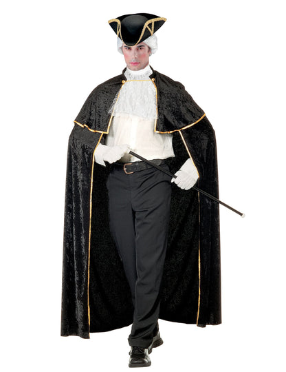 Cape de séducteur vénitien avec jabot pour adulte noir et doré