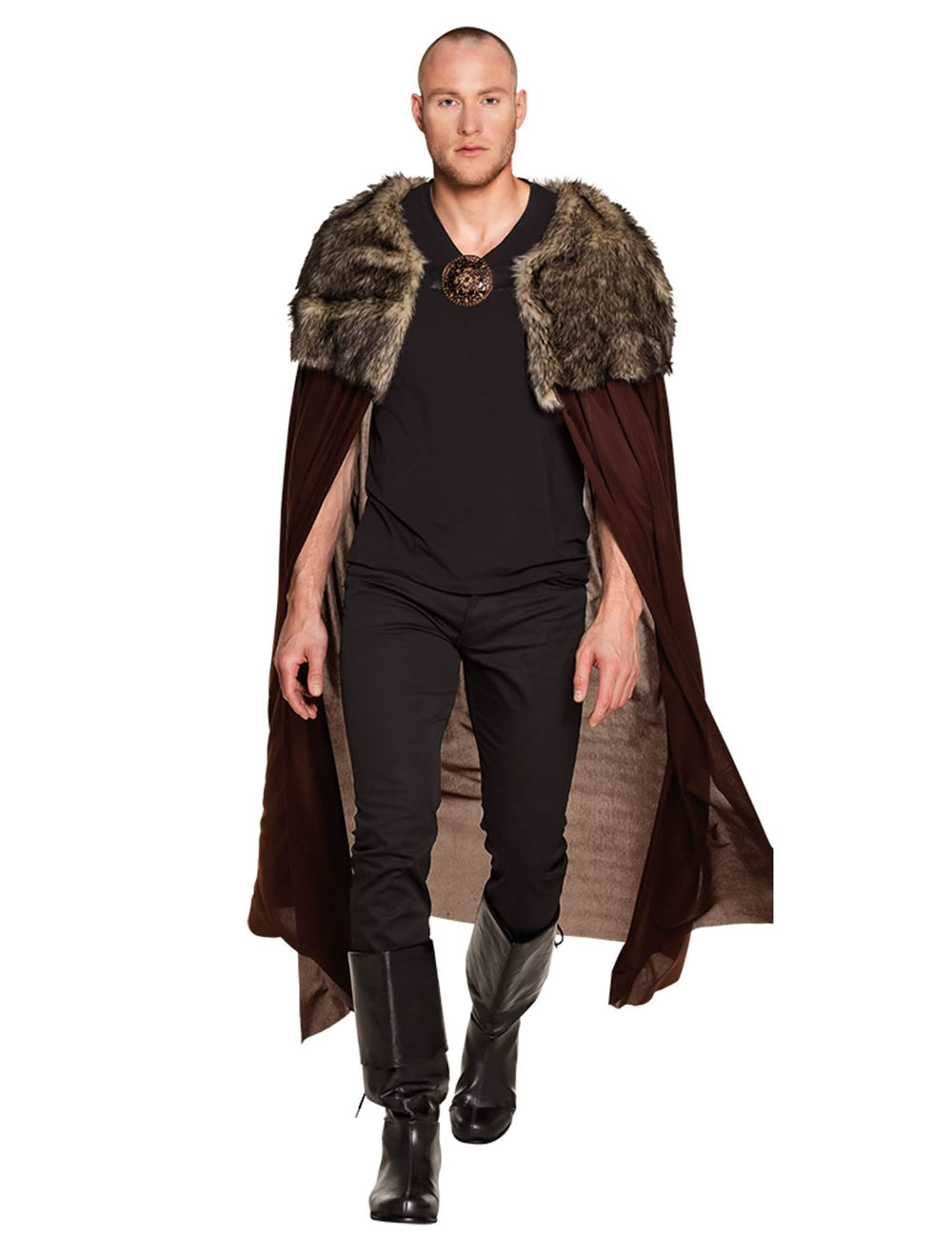 Cape seigneur viking luxe pour adulte marron avec col en fausse fourrure