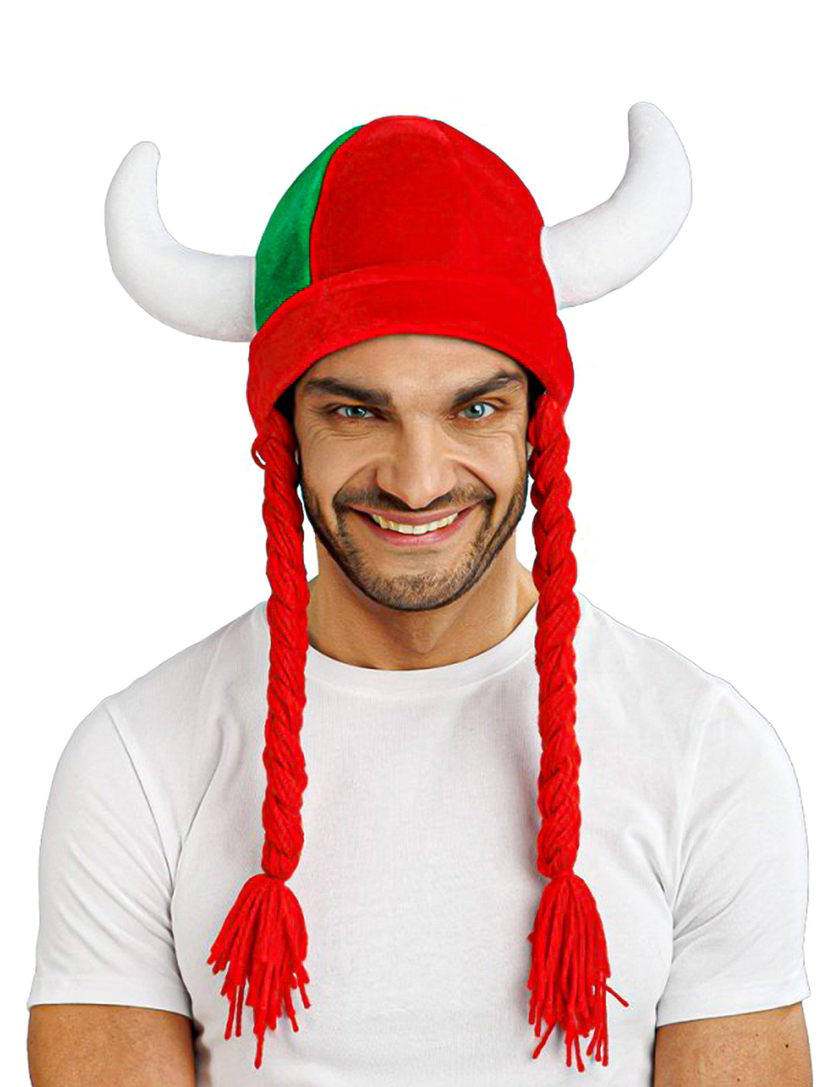 Kankainen kypärä sarvilla ja leteillä, Portugali, punainen ja vihreä