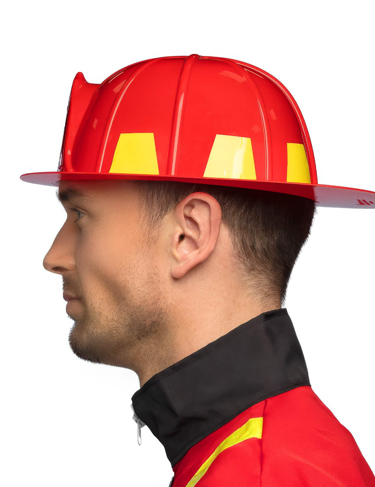 Aikuiset palomiehen kypärän sivuprofiili