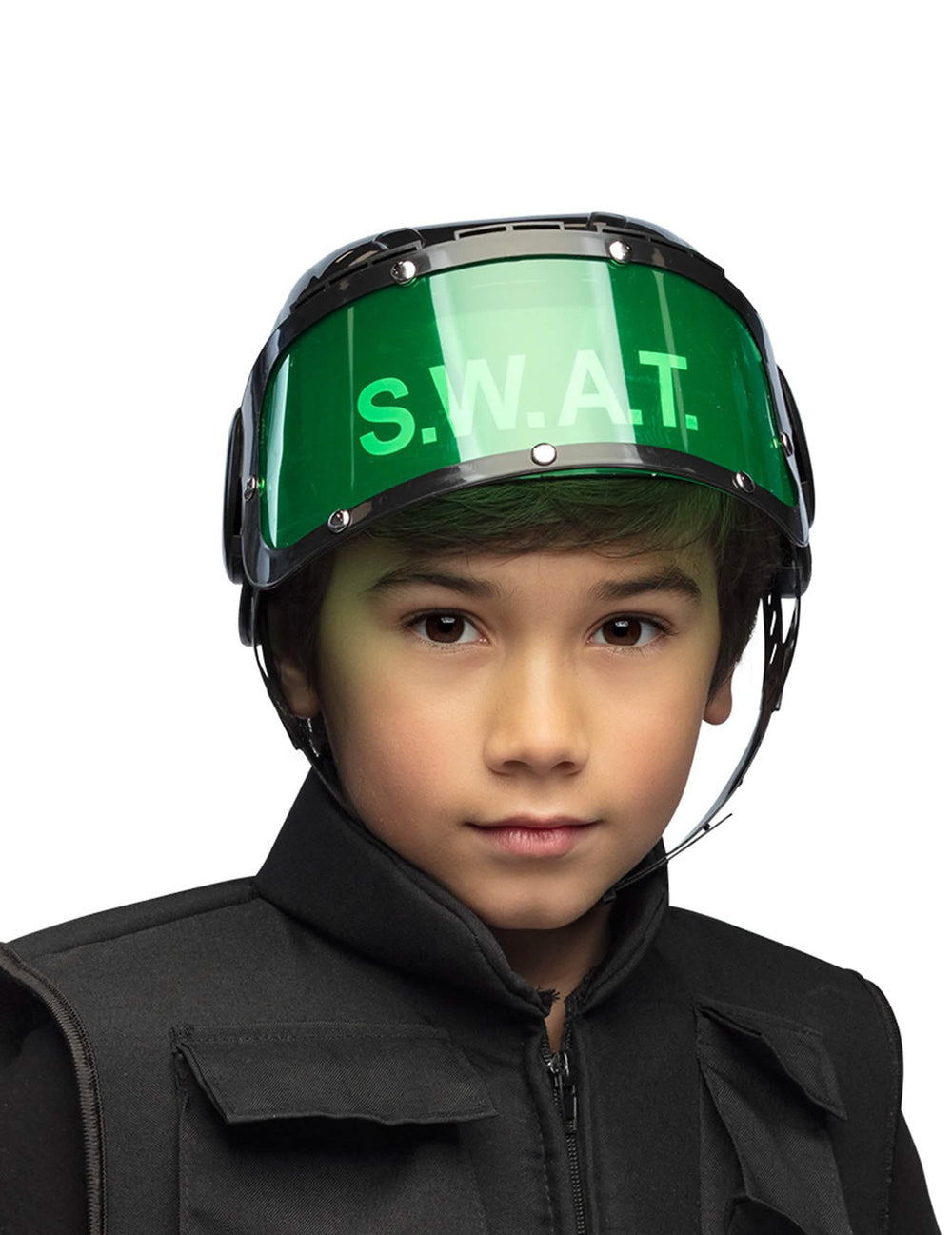 Gros plan sur la visière du casque SWAT pour enfant