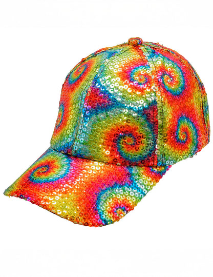 Vue de profil de la casquette à sequins tie and dye