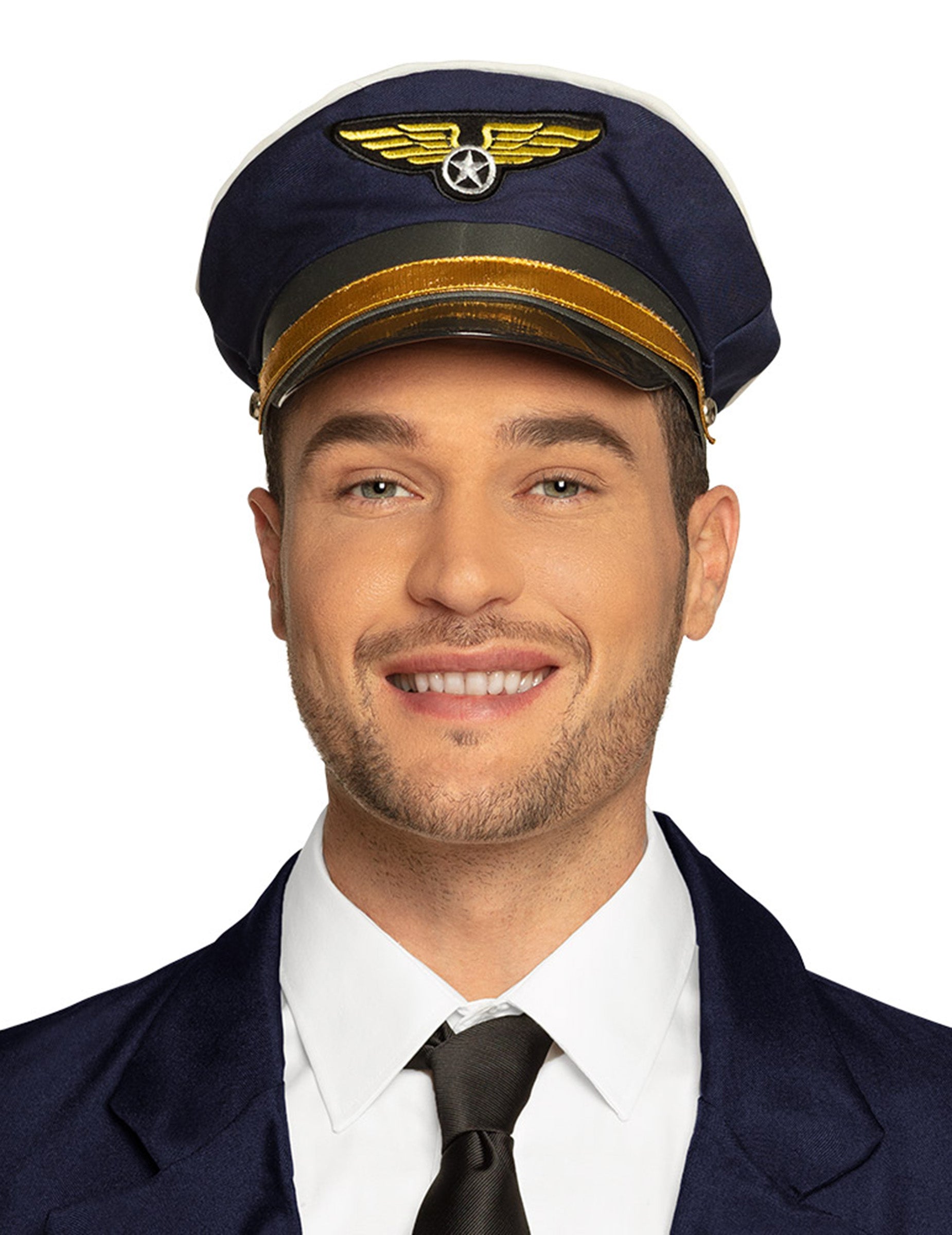 Casquette de pilote pour adulte bleu marine et dorée