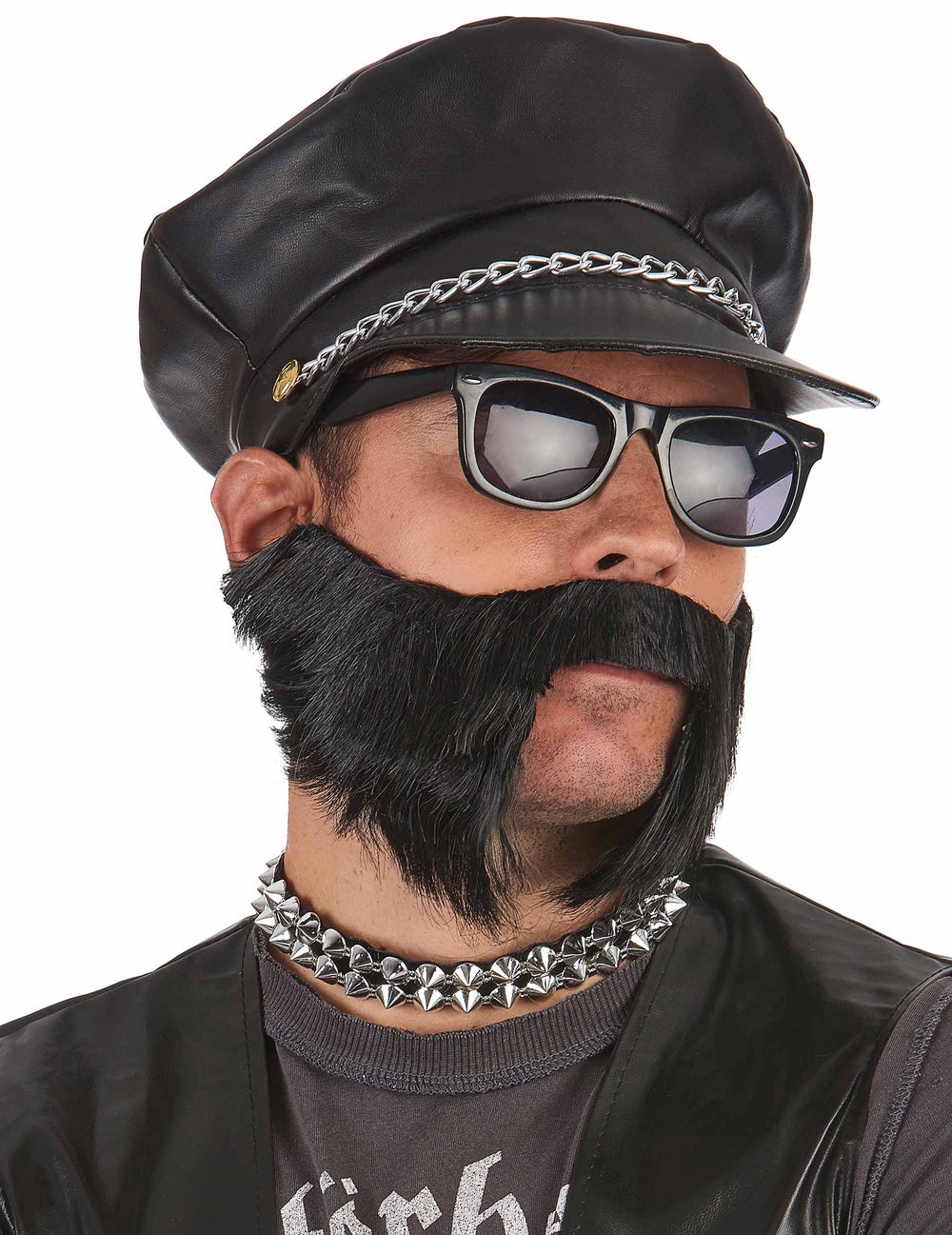 Casquette de motard pour adulte noire avec chaîne argentée