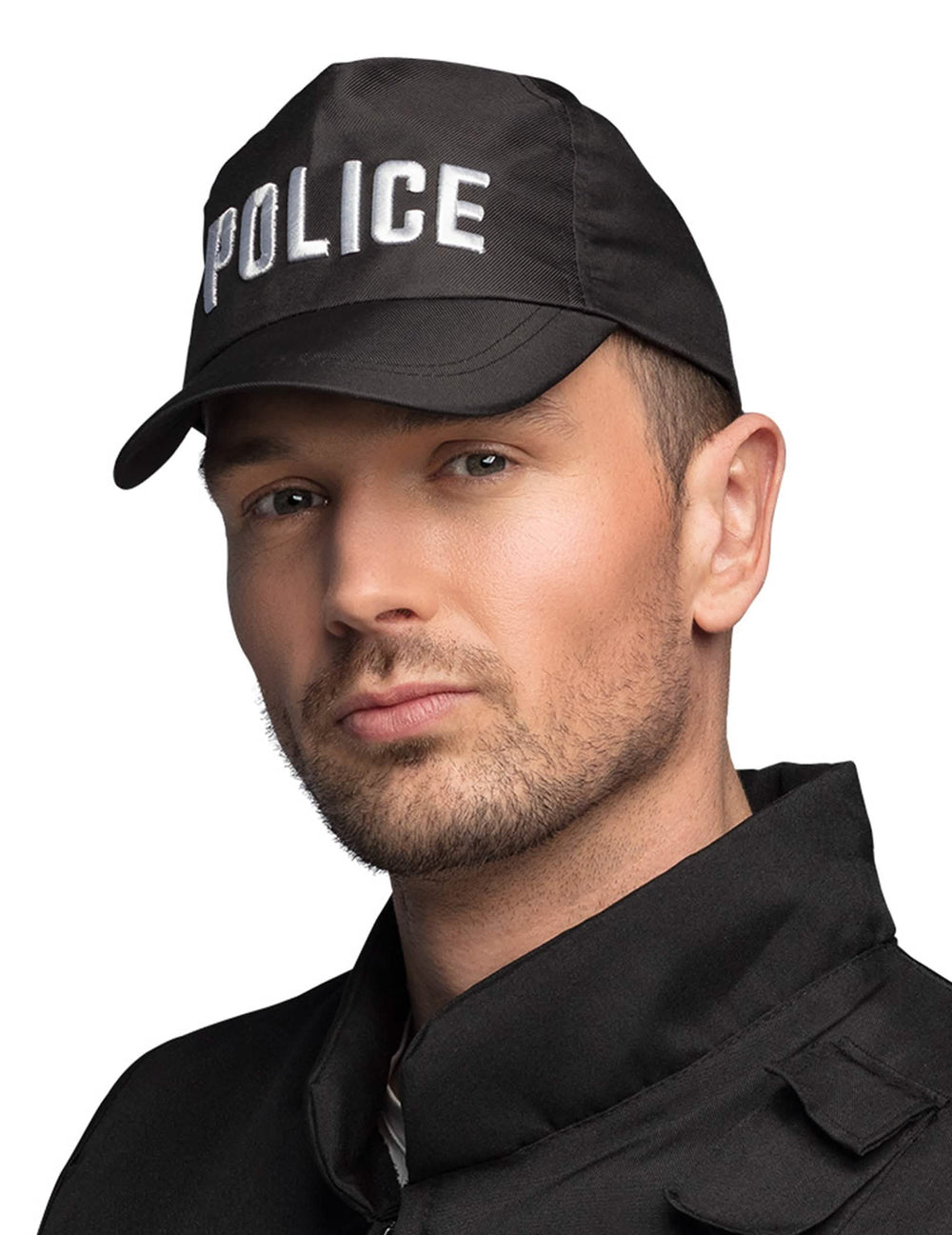 Casquette de police pour adulte noire avec inscription blanche