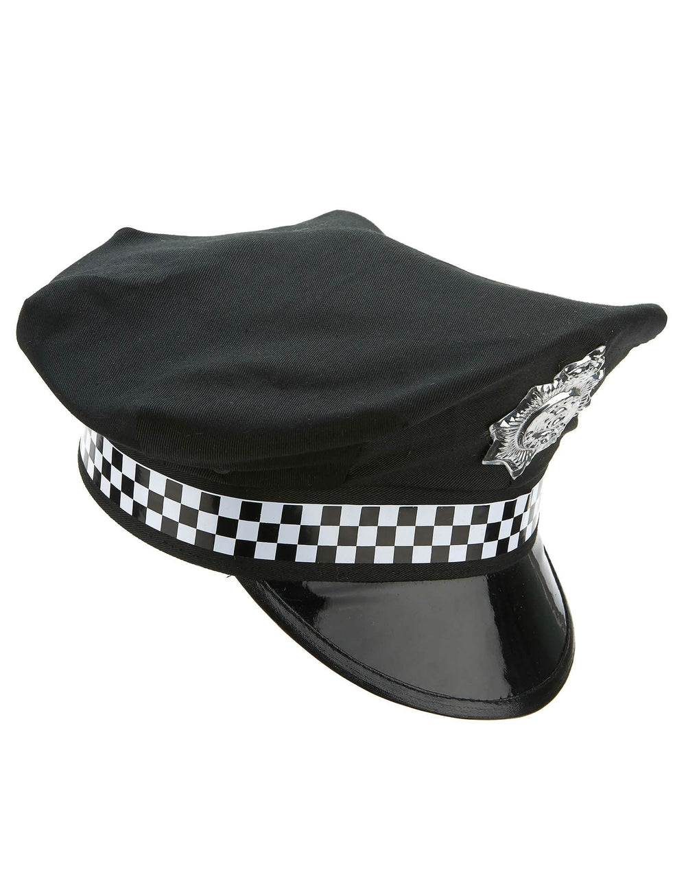 poliisipäällikön lippalakki aikuiset englantilaiseen tyyliin musta, jossa on ruutukuviollinen nauha ja hopea merkki