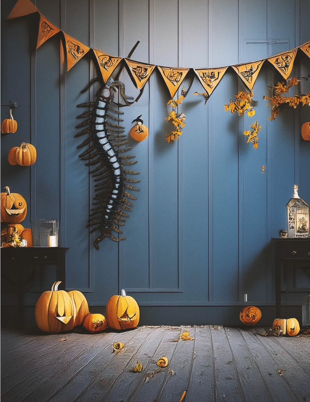 Mise en situation du centipède à suspendre pour Halloween