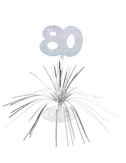 Centre de table 80 ans pour anniversaire argenté scintillant