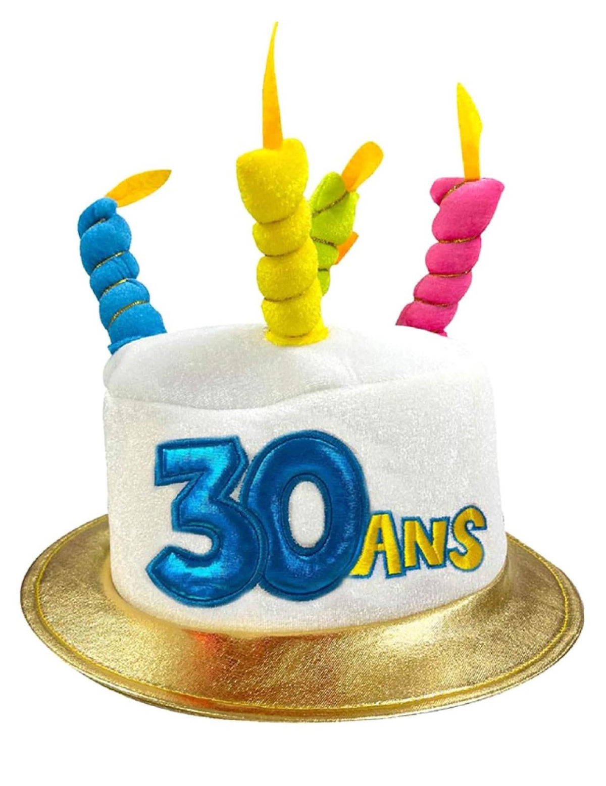 Hattu 30 vuotta aikuisille valkoinen ja kulta värikkäillä kynttilät