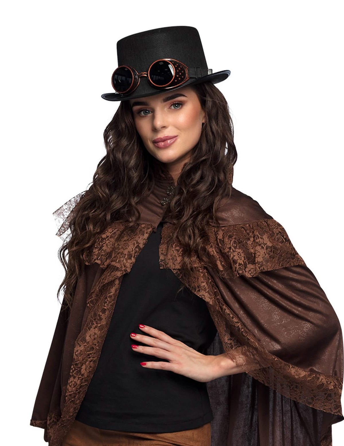 Hatun asettelu steampunk-silmälasit mukana