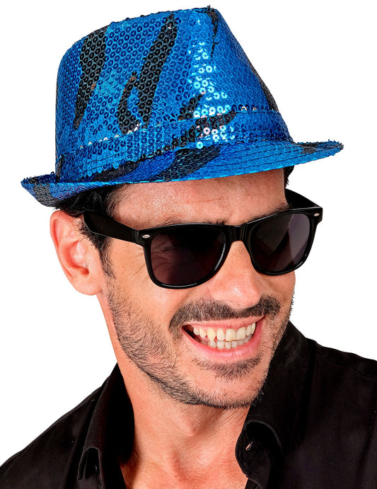Vue de face du chapeau borsalino à sequins vague