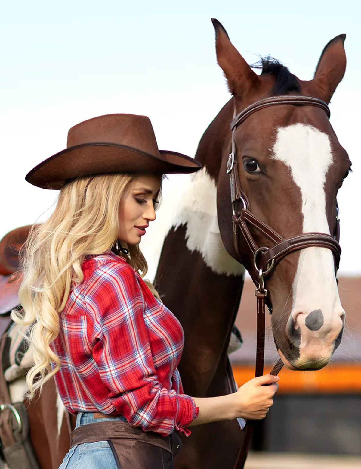Aikuiset ruskea cowboy-hatun profiilinäkymä