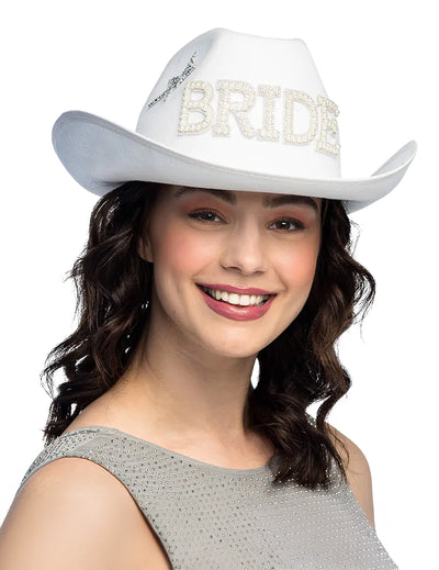 Helmikoristeinen cowboy-hattu morsiamelle