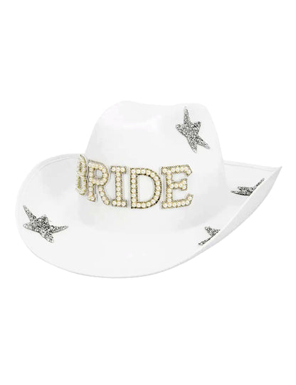 Helmikoristeinen cowboy-hattu morsiamelle
