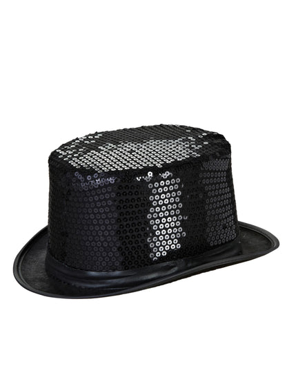 Vue de profil du chapeau haut de forme à sequins