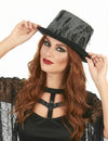 Chapeau haut de forme toile d'araignée pour adulte noir et gris