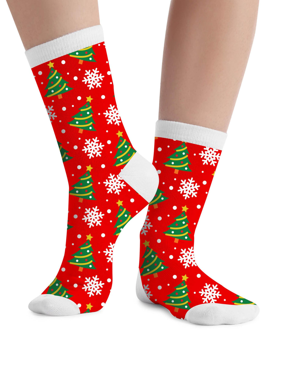 Chaussettes de Noël motifs sapins pour adulte rouges et blanches