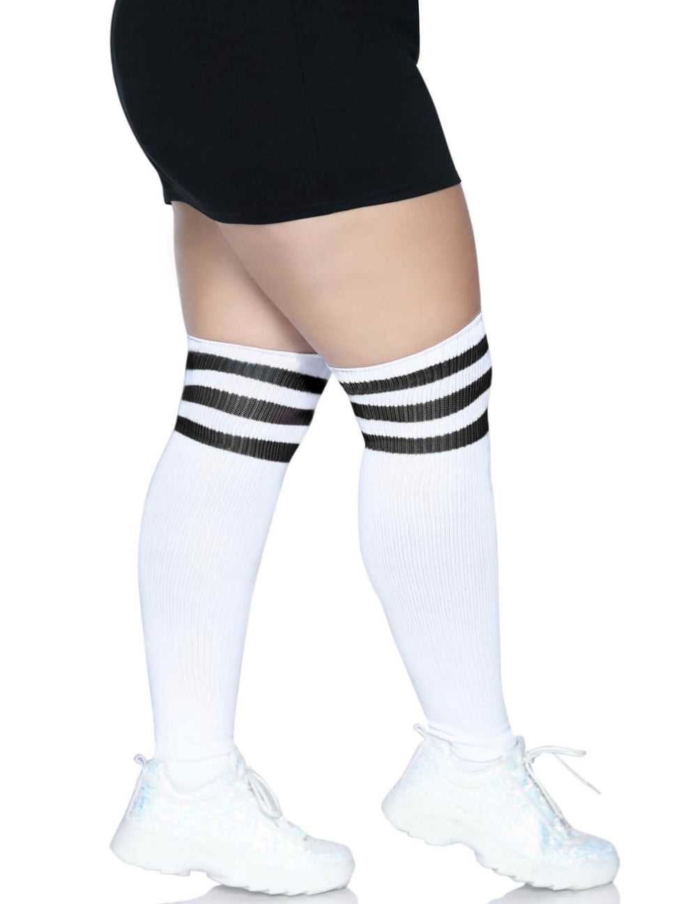 Chaussettes hautes blanches à rayures noires pour femme grande taille