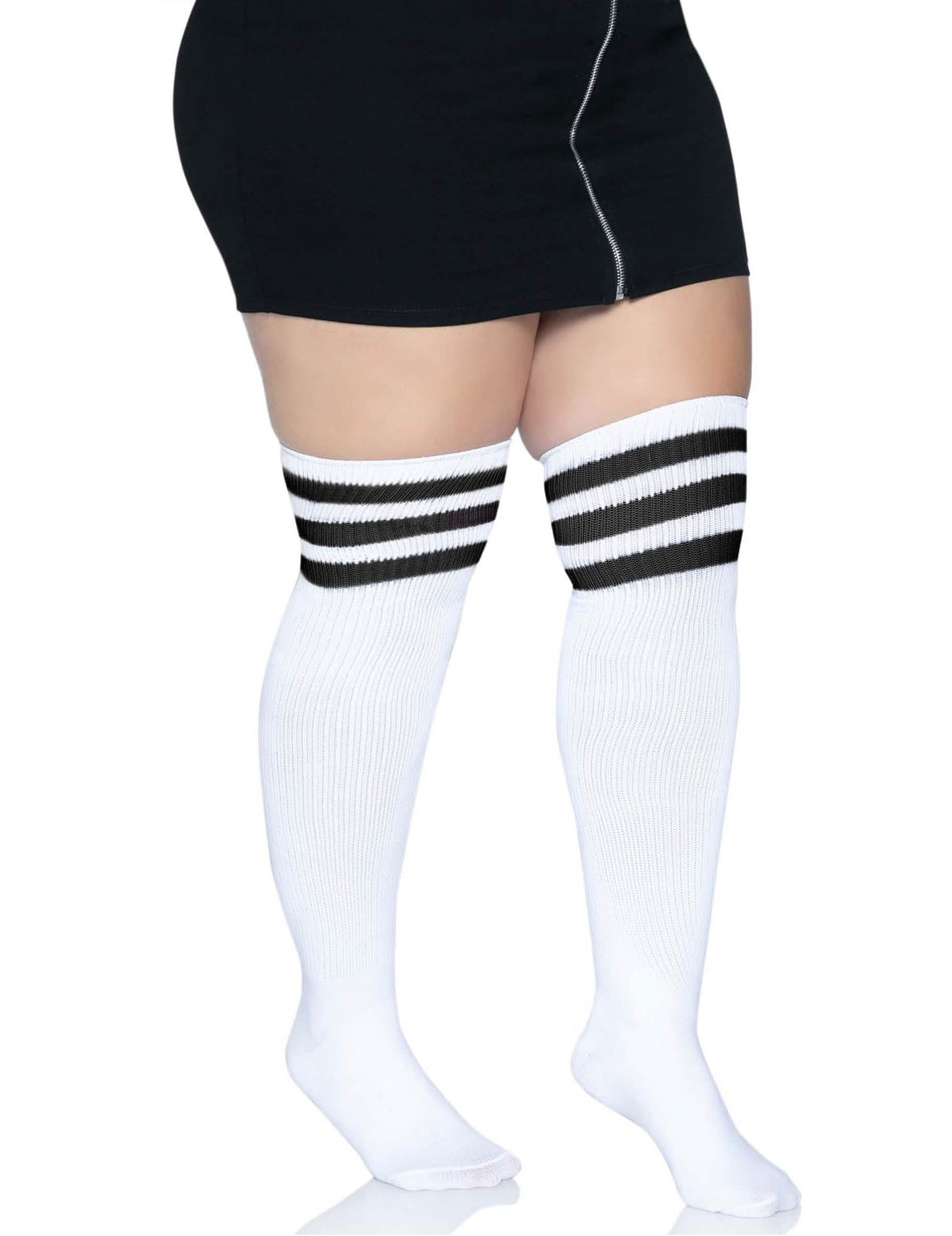 Chaussettes hautes à rayures pour femme blanches et noires grande taille