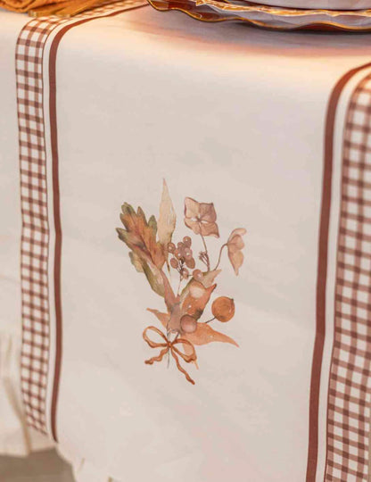 Syyskimpun kaitaliina kerma ja auburn kangasta 28 cm x 3 m